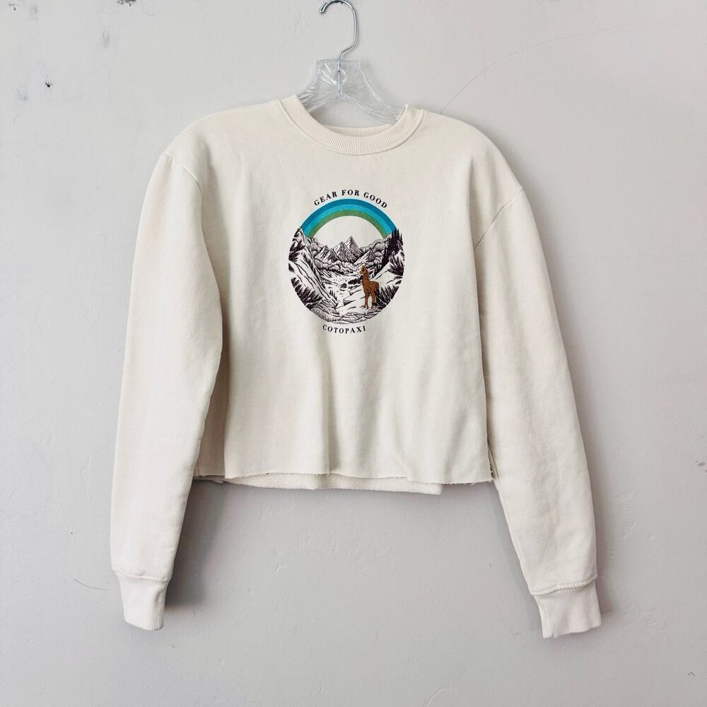 cotopaxi Cream Graphic Crop Sweatshirt with Mountain Print